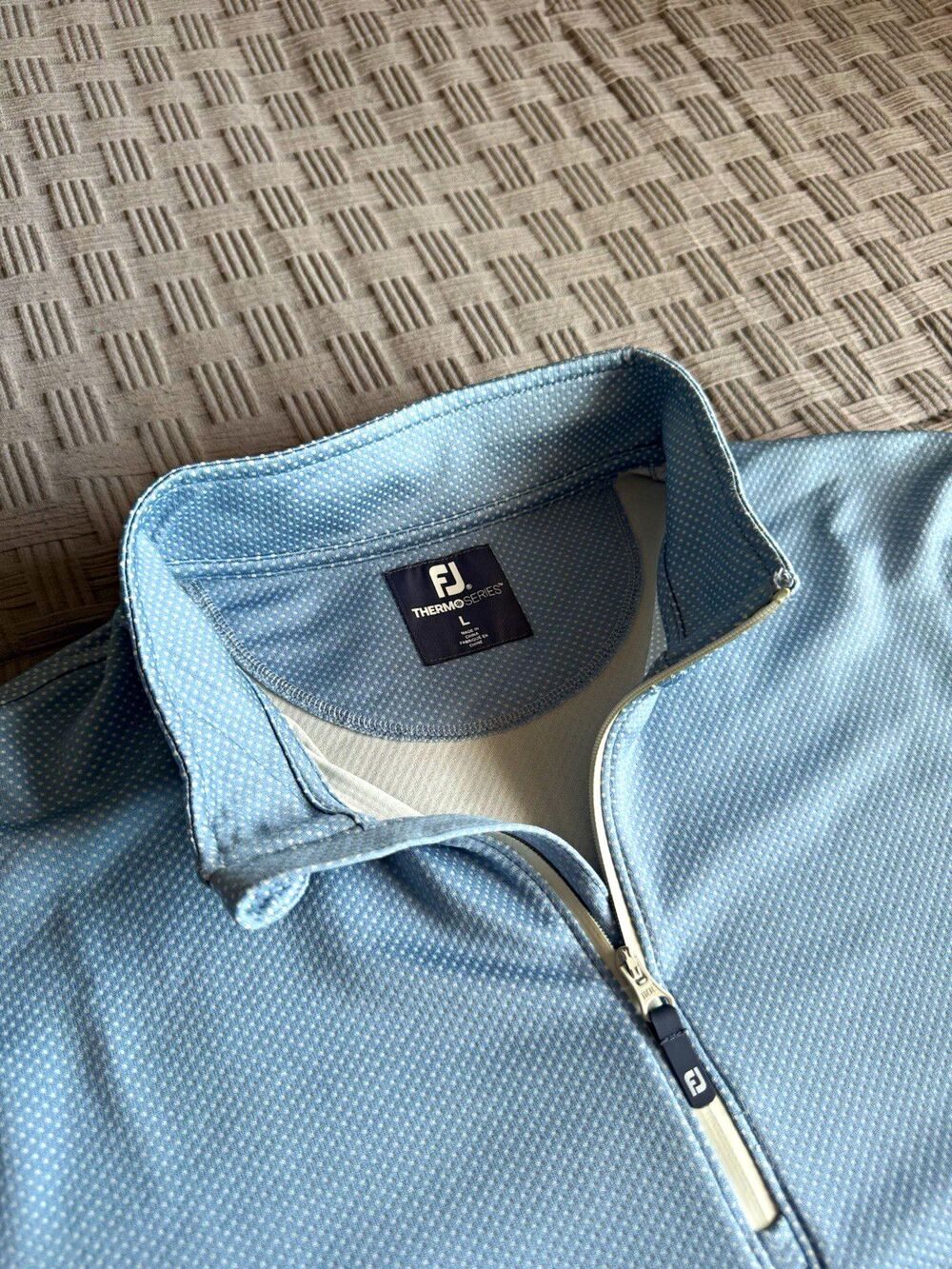 FootJoy ThermoSeries Men's L Blue Micro Dot 1/4 Zip Mock Neck Golf Pullover
